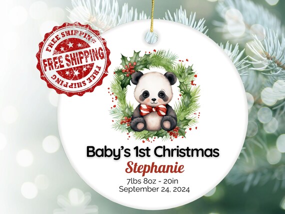 Baby's 1st Christmas Ornament, Panda Ornament, Cute Baby Gift, Holiday Keepsake, Adorable Panda, First Xmas Decor by PinkJalapenos