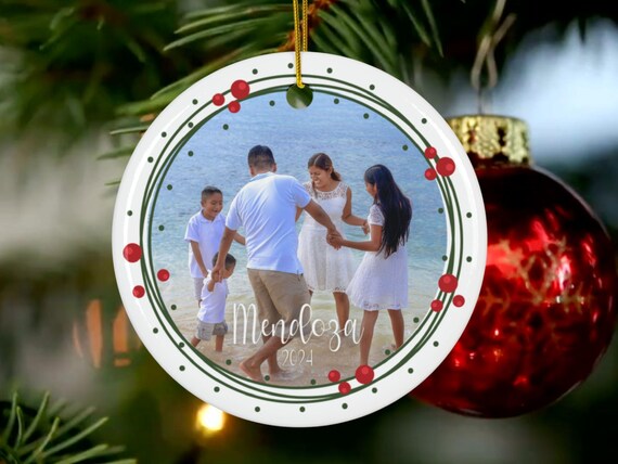 Personalized Ceramic Ornament for Families or Couples, 2024 Ornament, Wedding Gift, Family Pic, Holiday Keepsake by PinkJalapenos