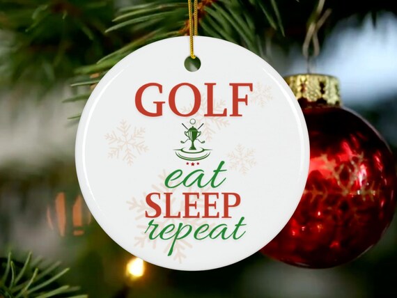 Ceramic Golf Ornament, Eat Sleep Golf Repeat, Golf Lover Christmas Decor, Golf Holiday Gift, Golfing Keepsake, Golfer by PinkJalapenos