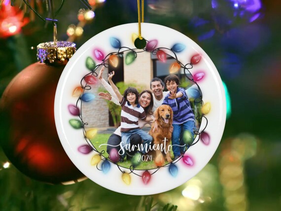 Personalized Ceramic Ornament for Families or Couples, 2024 Ornament, Wedding Gift, Family Pic, Holiday Keepsake by PinkJalapenos