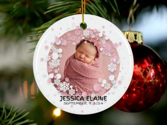 Personalized Baby Girl Ceramic Ornament, 2024 Ornament, Holiday Keepsake, Baby's First by PinkJalapenos